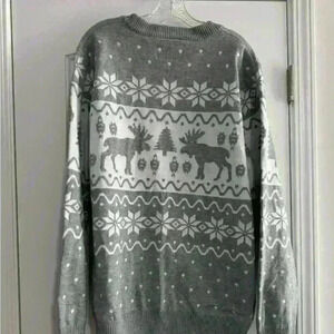 New Tipsy Elves Ugly Christmas Sweater Gray White Reindeer Snow Pullover 2XL
